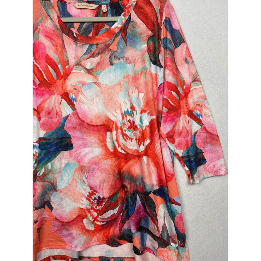 Soft Surroundings Floral Tunic Womens PXL Petite 3/4 Sleeve Stretch Knit